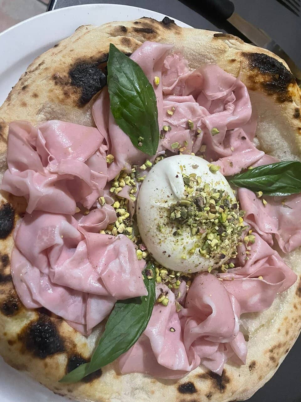 Pizza with Mortadella and Pistachios