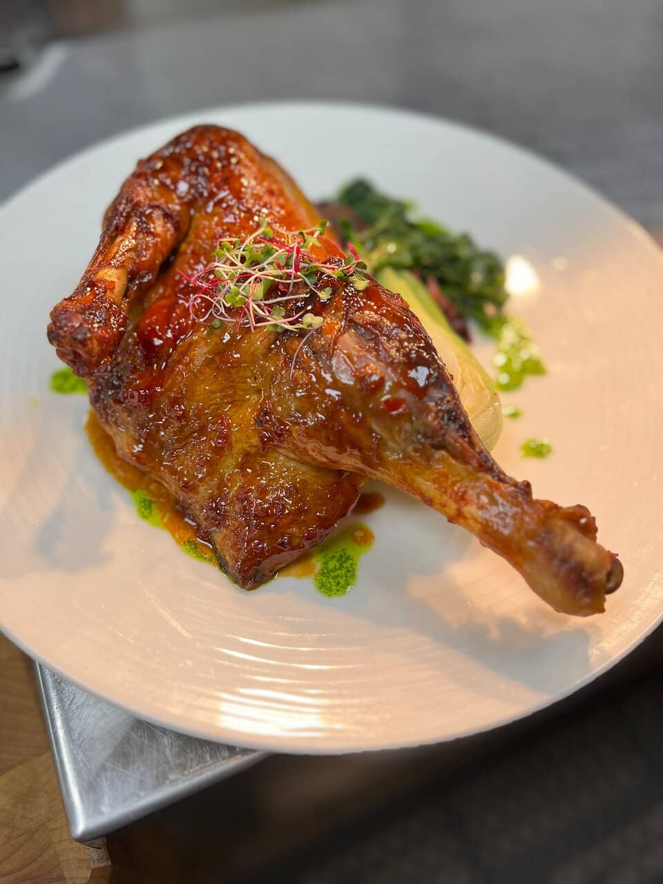 Roasted Half Duck with Cherry Coffee Reduction