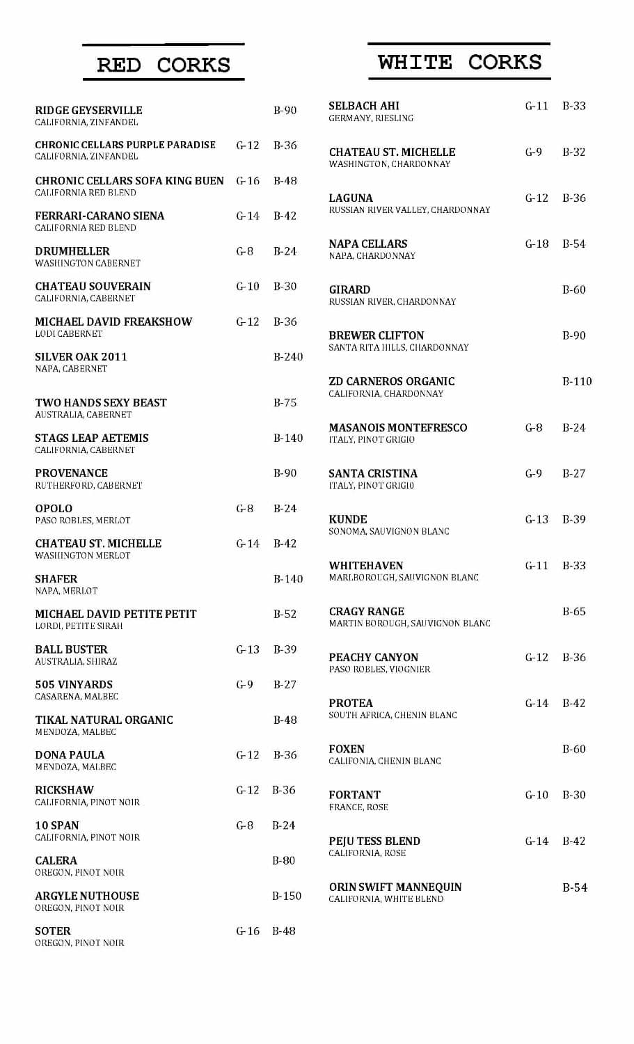Wine Menu