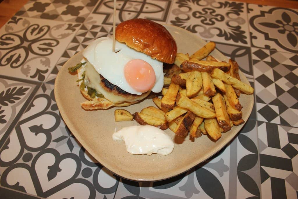 Burger with Egg and Fries
