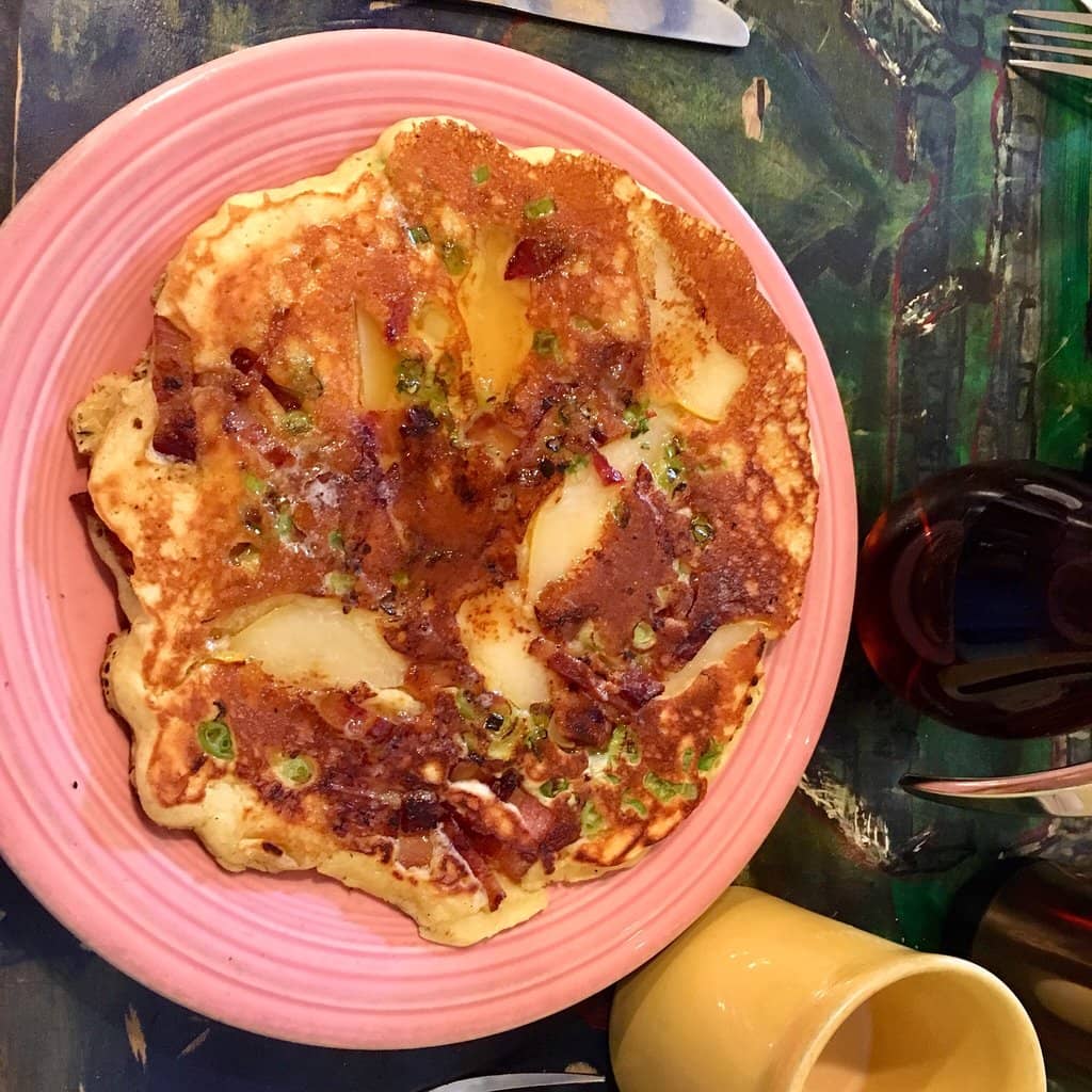Pancakes with Pear, Bacon, and Chives