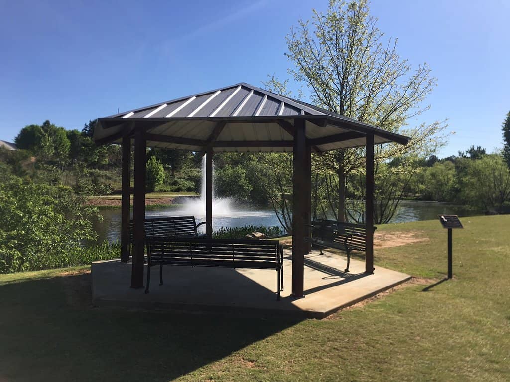 Scenic Pond with Fountains