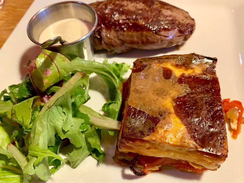 Steak Grilled à la Plancha, Gratin Dauphinois and Sauce Fromagère