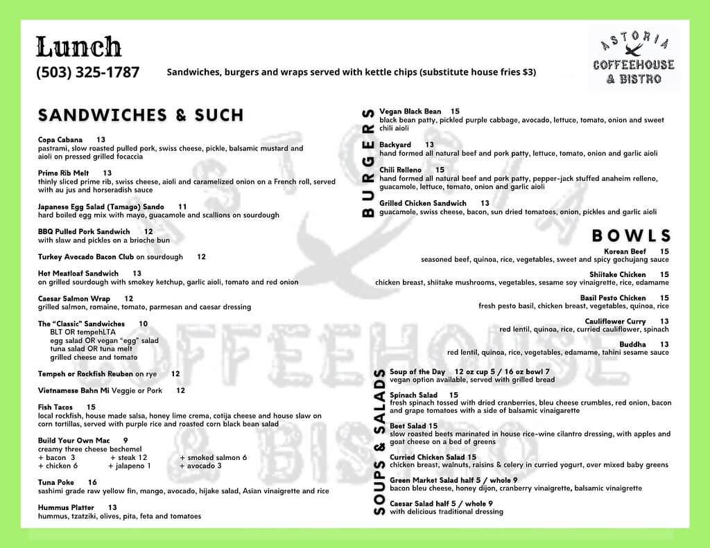 Elevated New American Menu