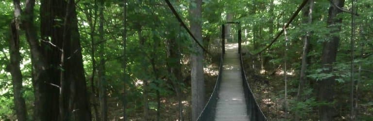 close up view of walking swinging bridge