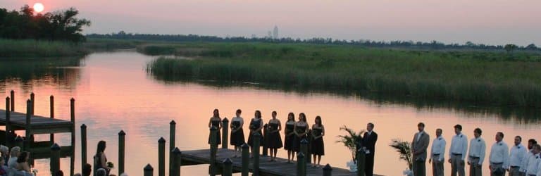 Wedding ceremony at sunset.