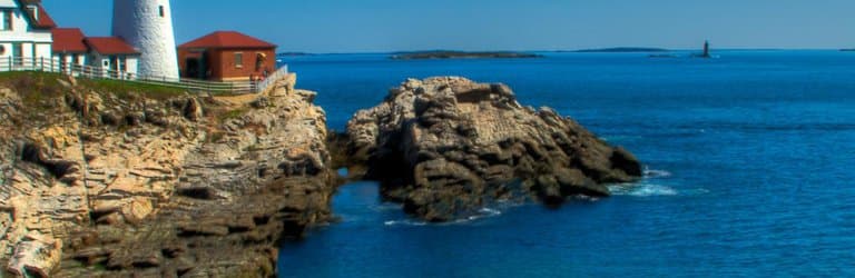 Looking north to the Portland Head Light with Ram Island Lighthouse in the distance