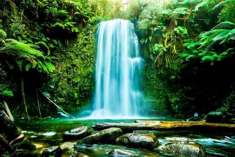 The falls from the bottom left