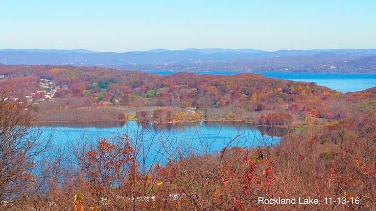 Rockland Lake in foreground, Hudson River in background.