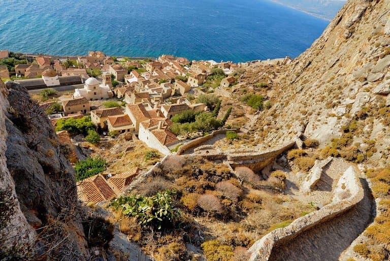 View from the fortress up top. A difficult climb, as the pathways are slick, but worth the trek.