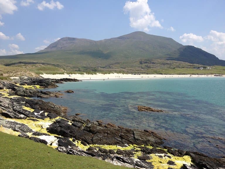 Silver Strand, with Mweelrea mountain in the background.