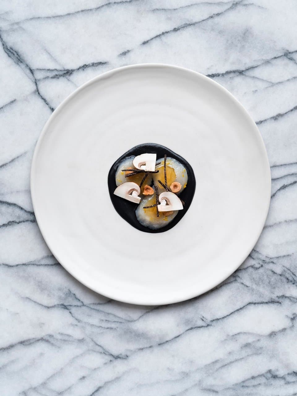 Raw Orkney Scallop, Truffle, Hazelnut and Mandarin