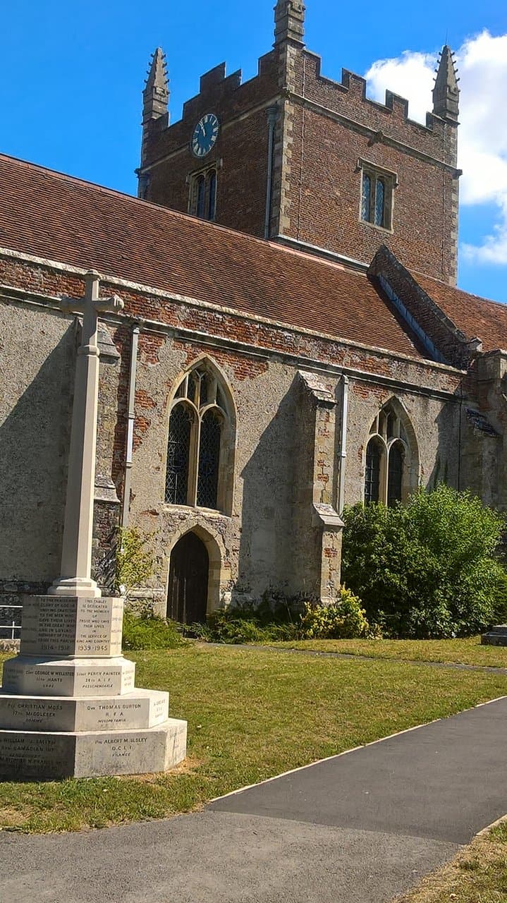 War memorial, notice the clock tower in the centre of the Church