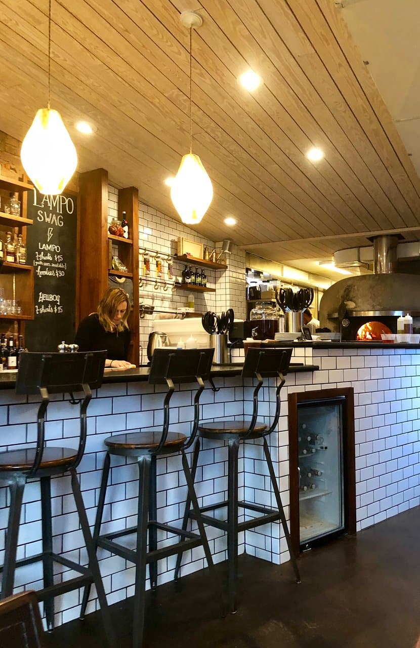 The bar and stove area