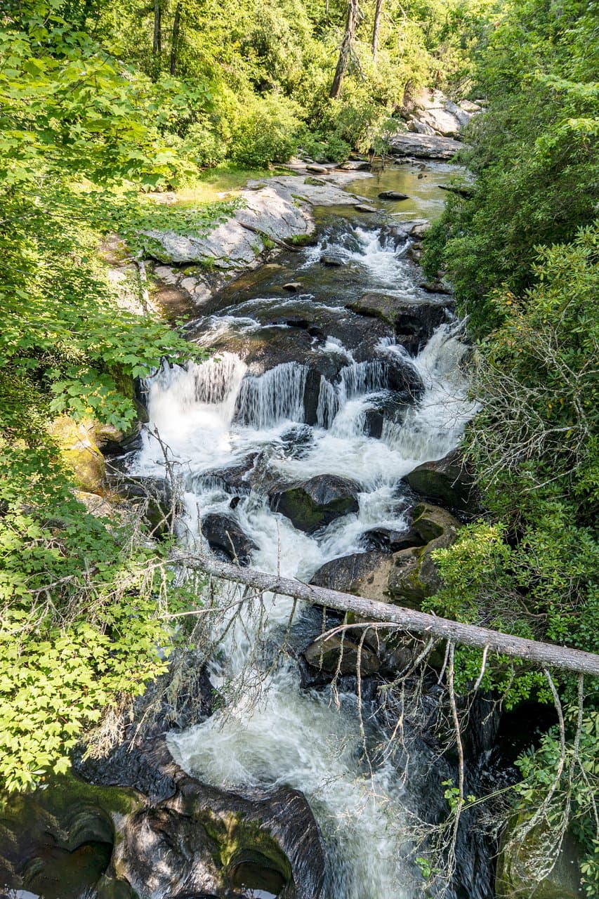 The Chattooga River as it flows under the Old Iron Bridge. Photo taken from the bridge.