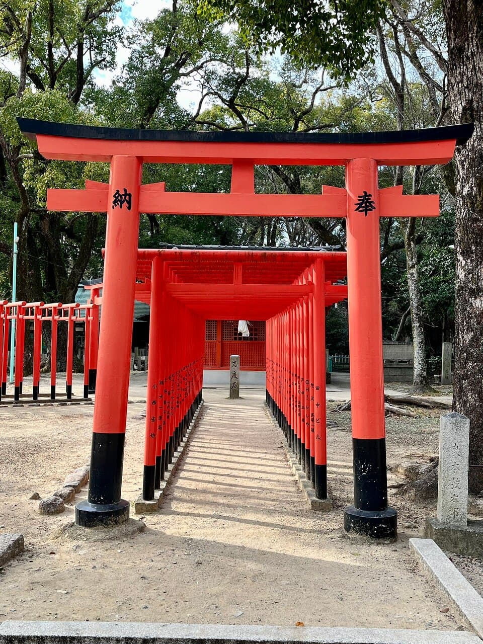 原田神社本殿と百度石の鳥居