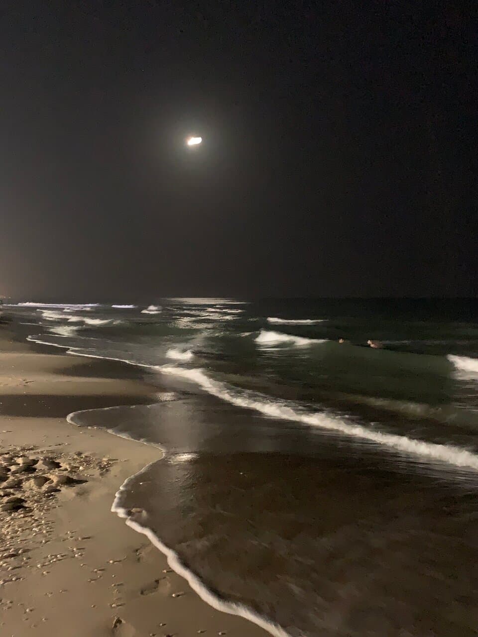 The tide of the Mediterranean Sea at night