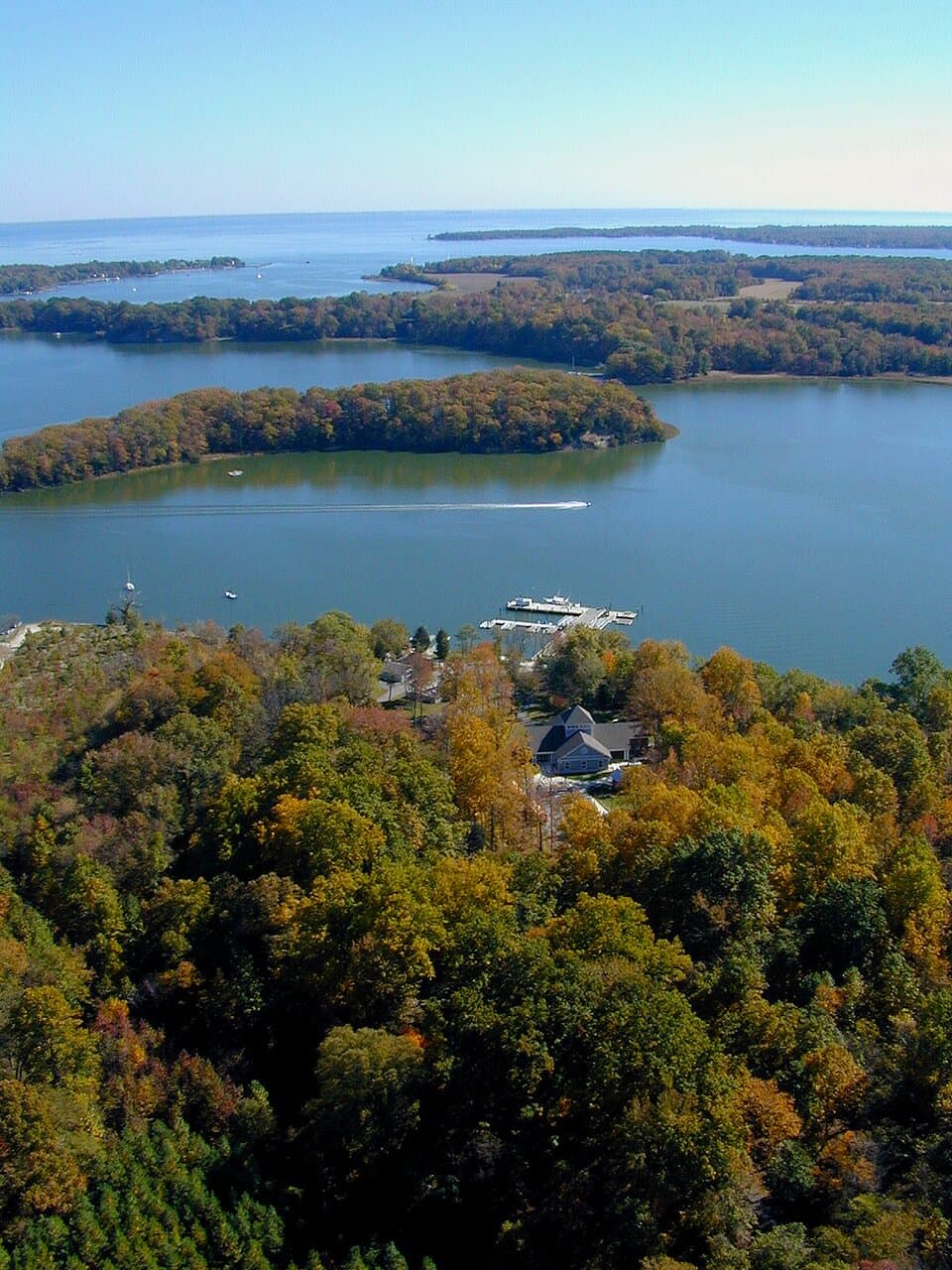 Overlook of the Reed Education Center and SERC dock on the Rhode River.