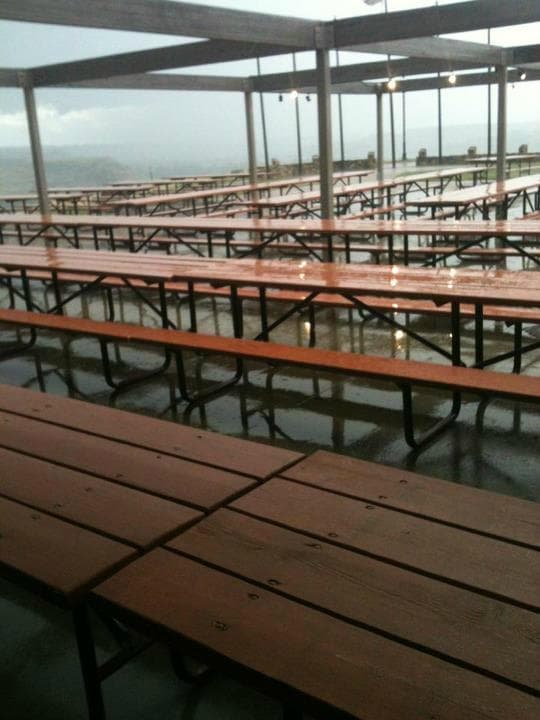 Eating area at Pitchfork Steak Fondue- Small covered area was full!