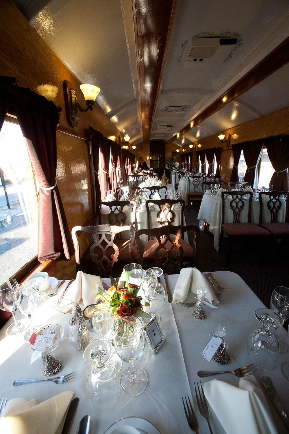 Lovely setup before boarding for the event. Who doesn't love a train ride and a great meal?
