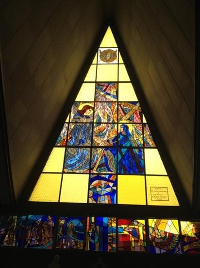 Stained glass white on the inside and black on the outside
