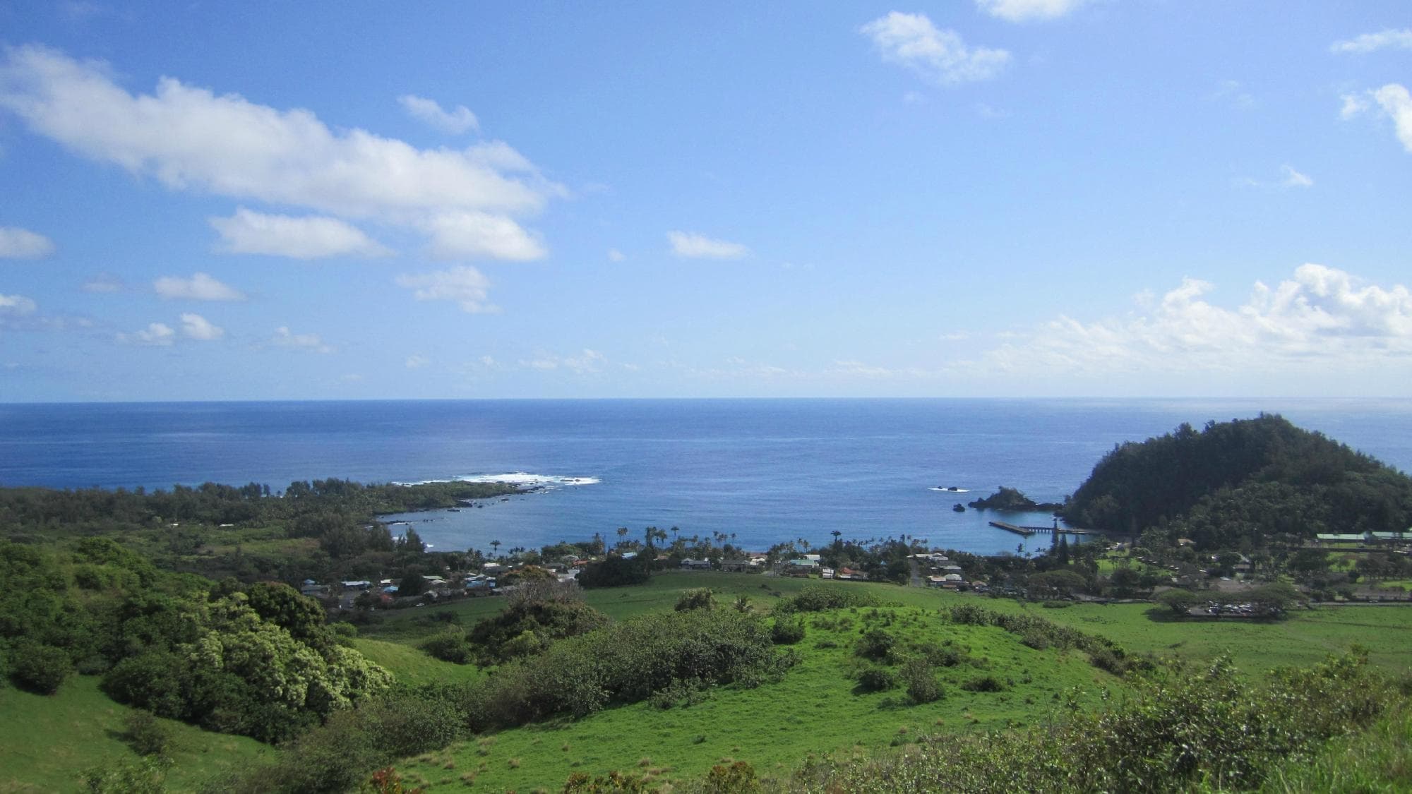 View of Hana town and bay from base of Cross