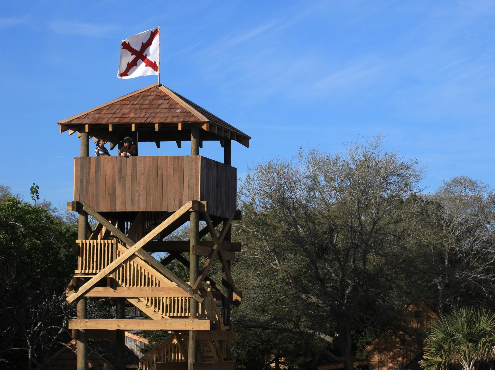 Guests enjoy a beautiful view from the top of this 35 foot watchtower.