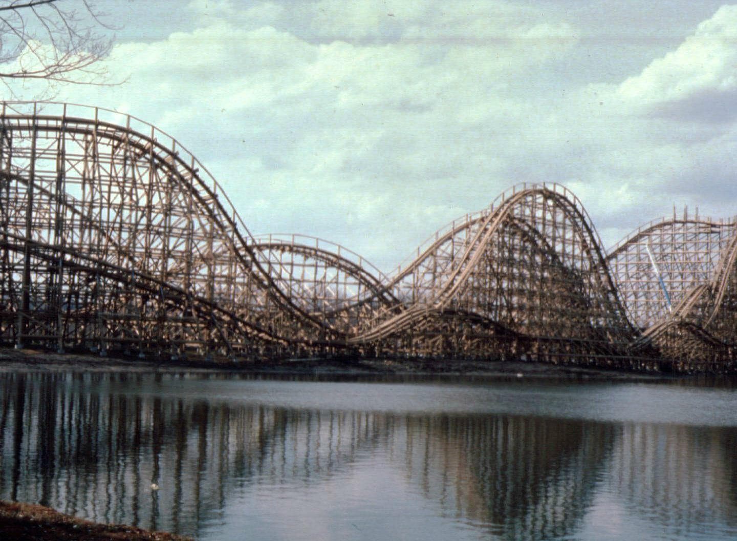 Predator and Ride of Steel view from across the lake.