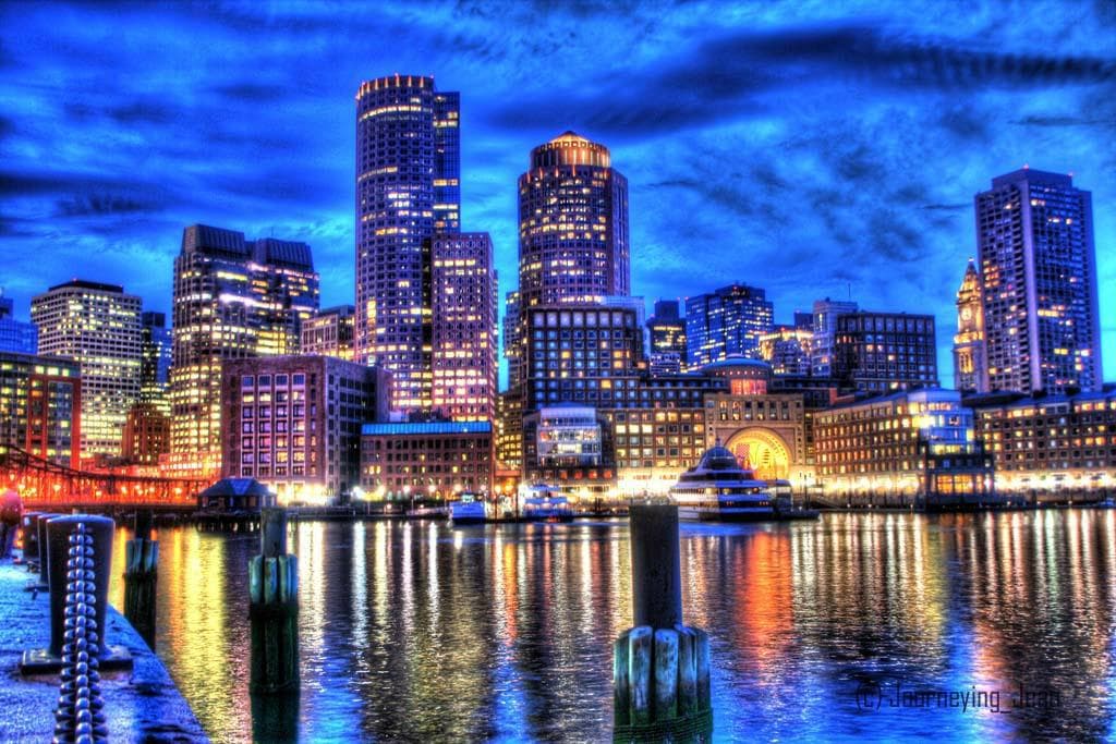 HDR version of skyline from fan pier