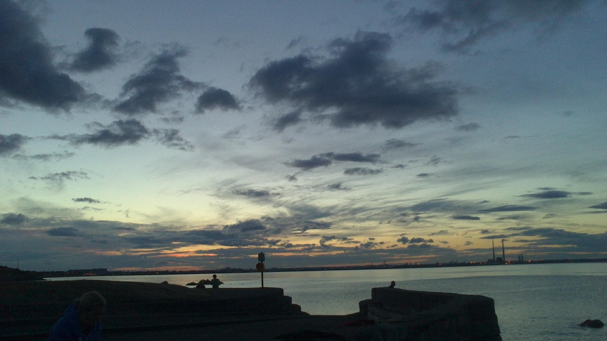 Clouds gathering as sun sets over Dublin - east of Seapoint beach