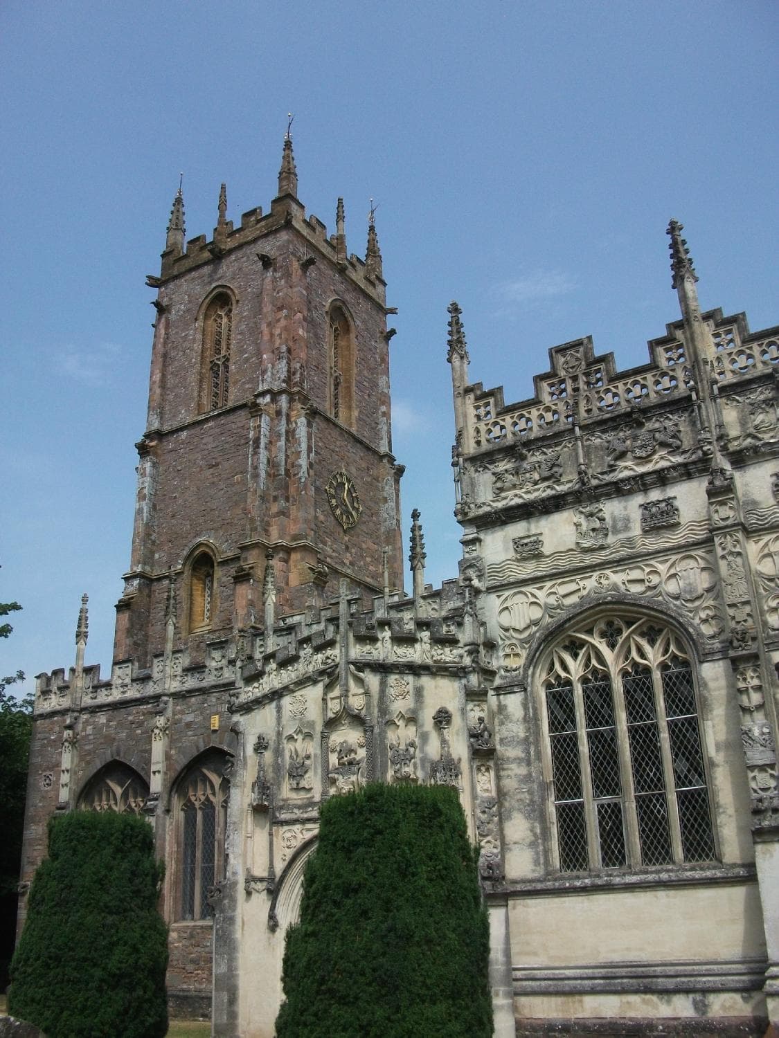 The older part of the church is in the foreground