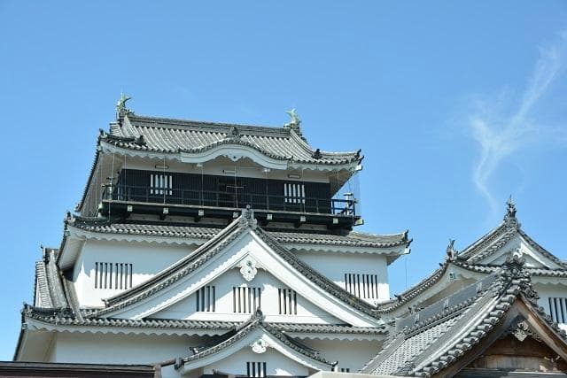 龍城神社越しの復興天守