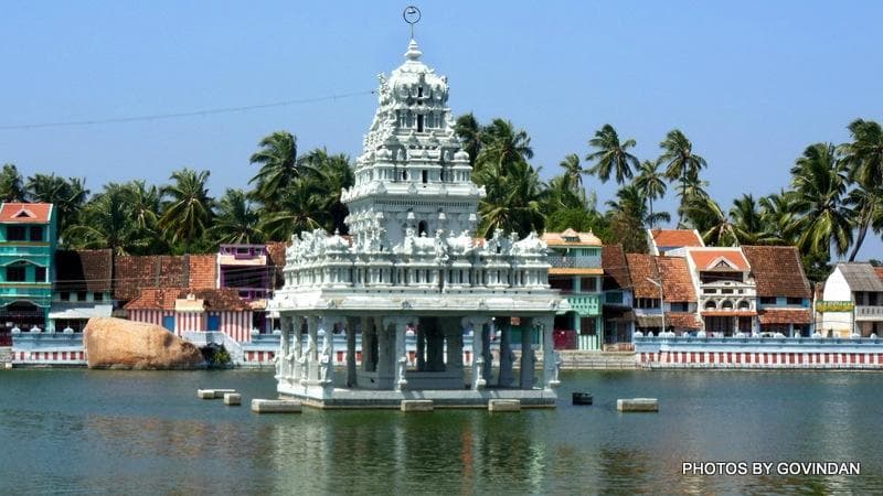 Temple pond with mandapam