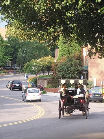 Carriage rides are available between West End and Downtown along Fourth Street