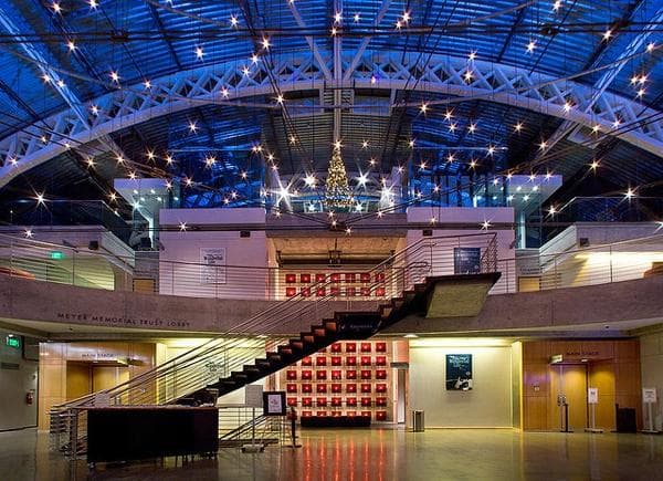 Inside the main lobby of the Gerding Theater at the Armory