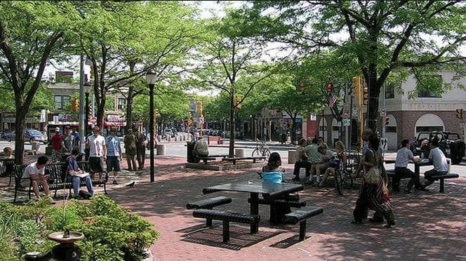 Davis Sq. People really do gather here every night in nice weather.