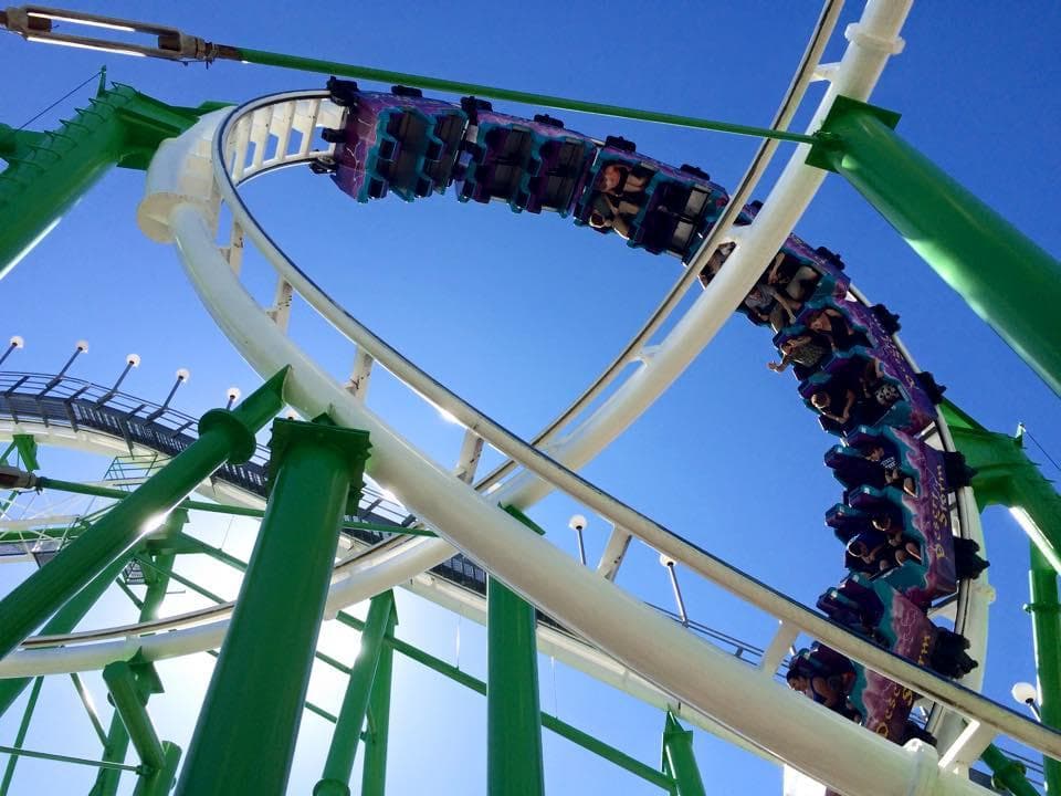 Large rollercoaster has too upside down loops.