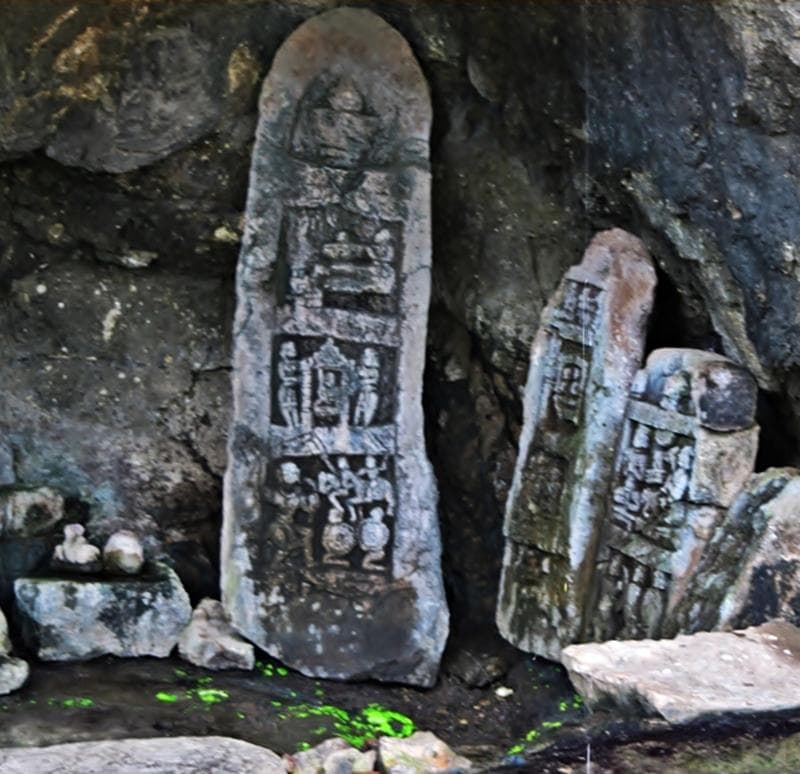 Carved stone tablets at cave temple