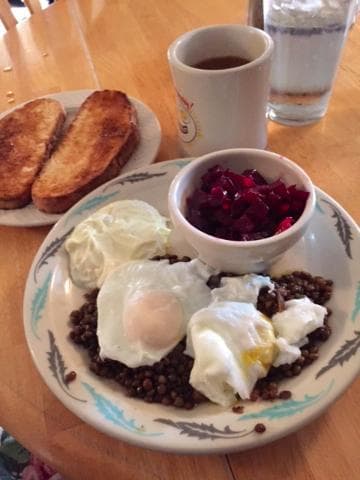 French lentils and poached eggs