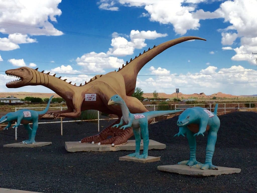 Dinosaurs outside of shop