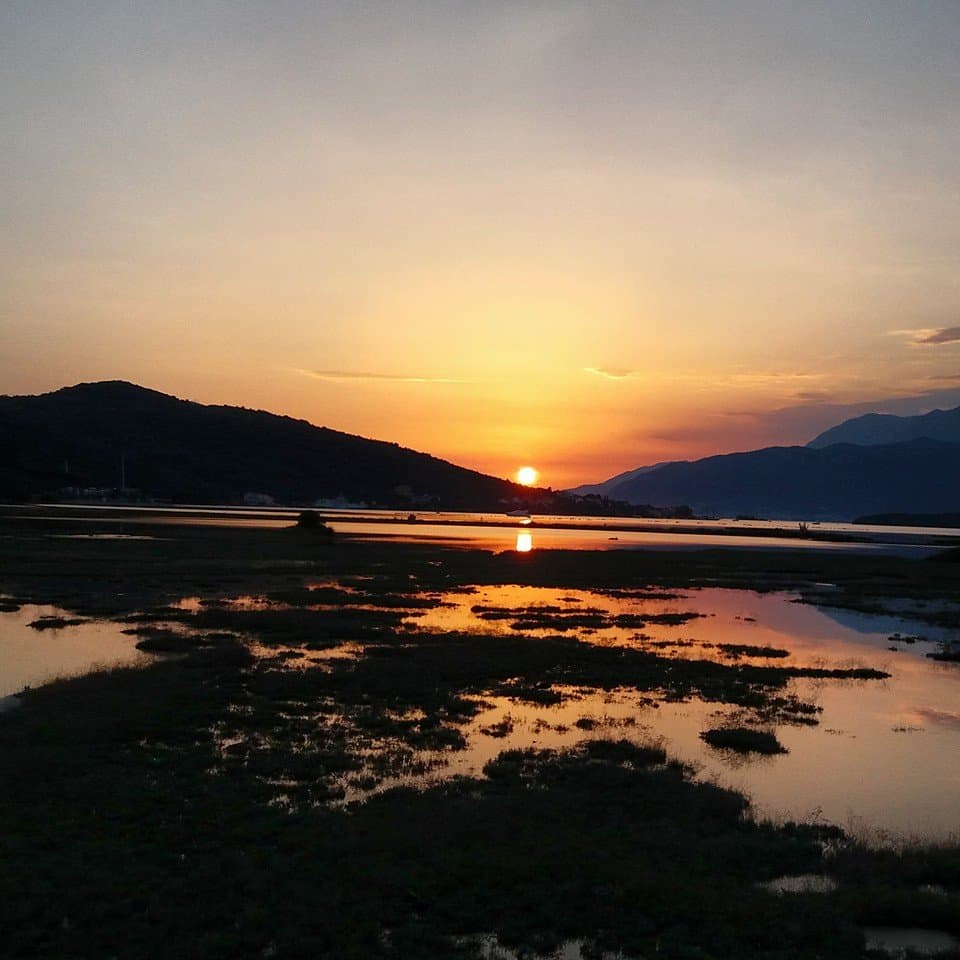Tivat salina and sunset. 