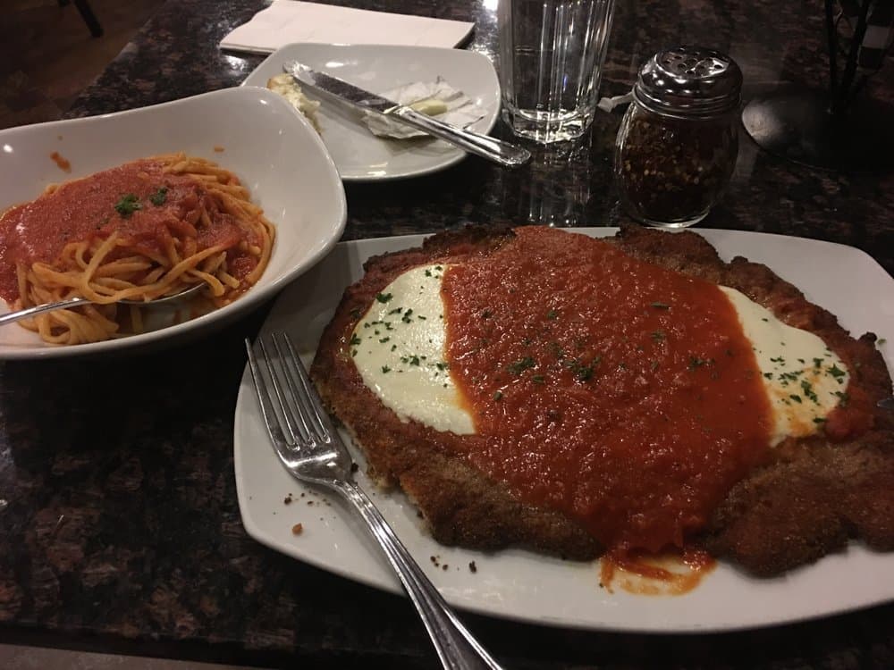 Pork Cutlet Parmesan w/fresh linguine and dull marinara