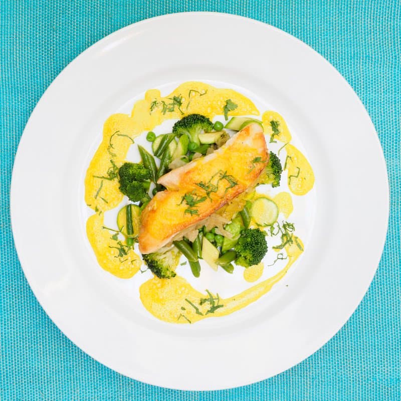 Pan Seared Seabass with Saffron Sauce