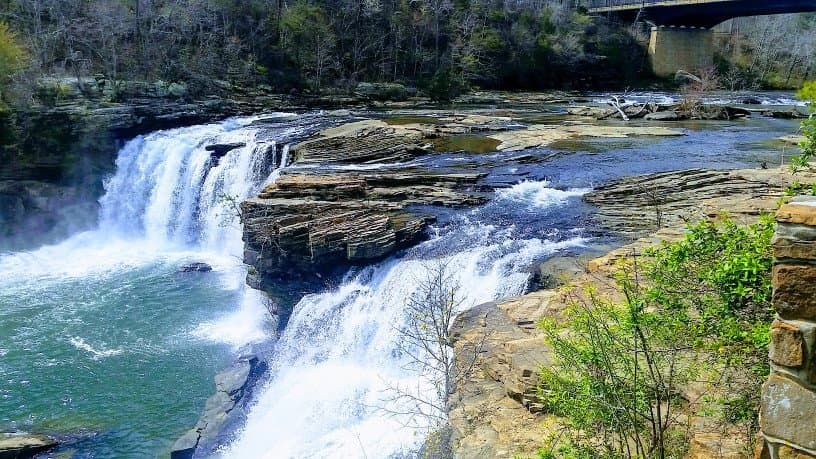 The top falls in Little River Canyon near the Center. You can see these best from across the bri
