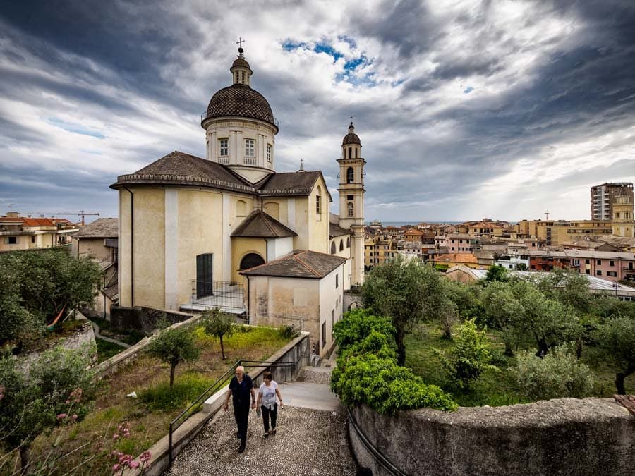 The basilica from the cemetery gate
