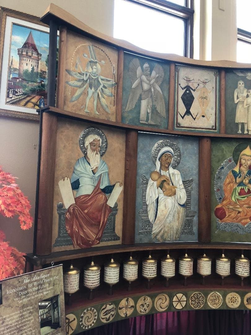 1st portion of 'The Dialogue' - icons above, prayer wheels below.