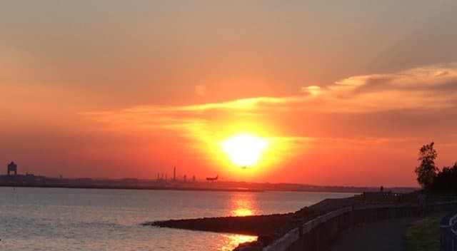 Sunset over Logan Airport to the West