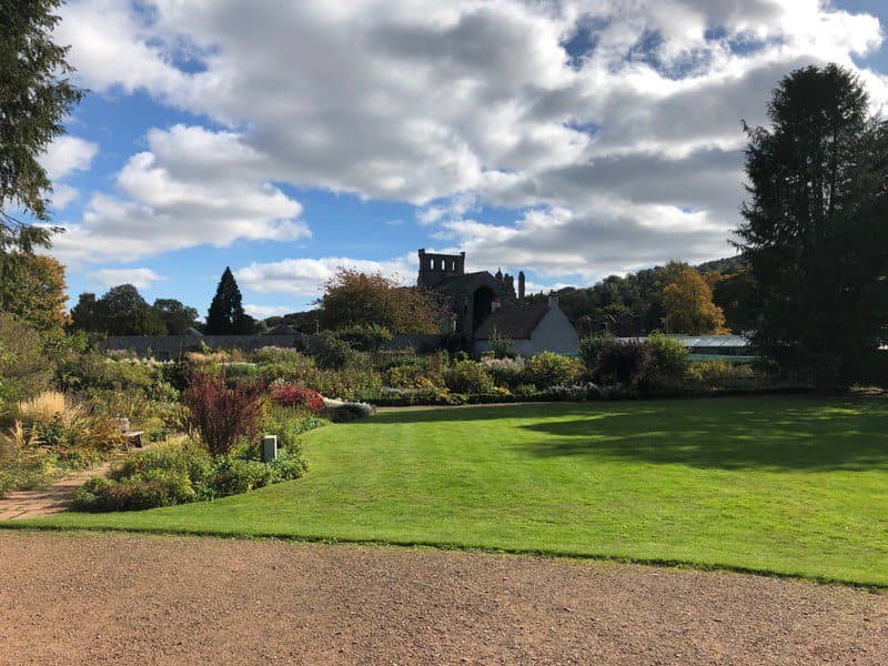 view from Harmony House overlooking the lawn and garden