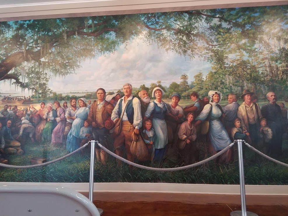 Mural in the museum commemorating the arrival of the Acadians