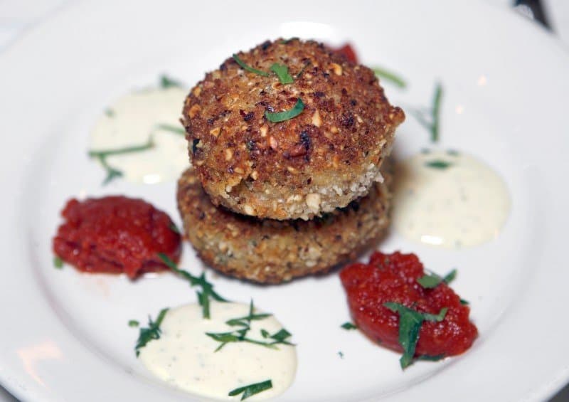 Moroccan Snow crab Cakes, Tomato Jam, Caper Aioli 
